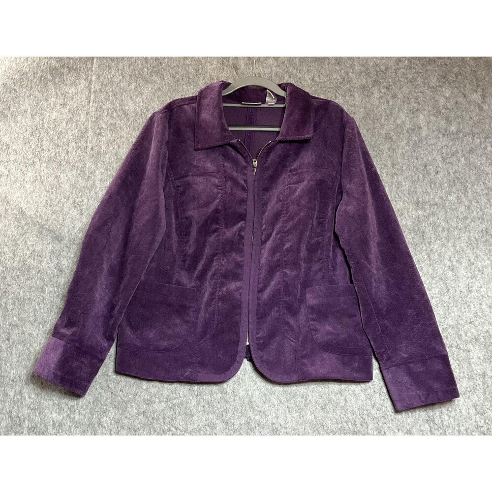 Chicos Jacket Womens 2 Large Purple Corduroy Collared Full Zip Pockets Casual